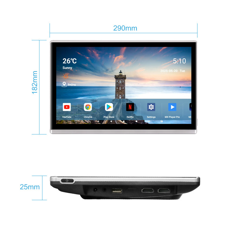 11.6 RK3566; SJ-1166AZ, Inch Android 12 Touch Screen Car TV Headrest Monitor for Back Seat with Ambient Light, Support 4K Video/WiFi/Bluetooth/Airplay/HDMI Input/USB/SD Card/Mirror Link, 4+64G