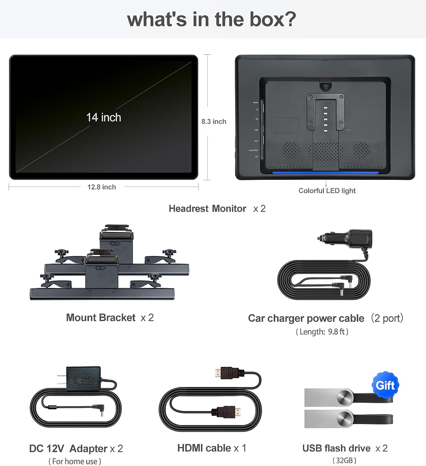 14 inch 4K Android.13 Car TV Headrest Monitor for Cars Back seat Rear Entertainment System, Support Phone Wireless Mirror Link Touch Screen,with WiFi/Bluetooth/HDMI/USB/Video Player (4G+64G(1*PC))