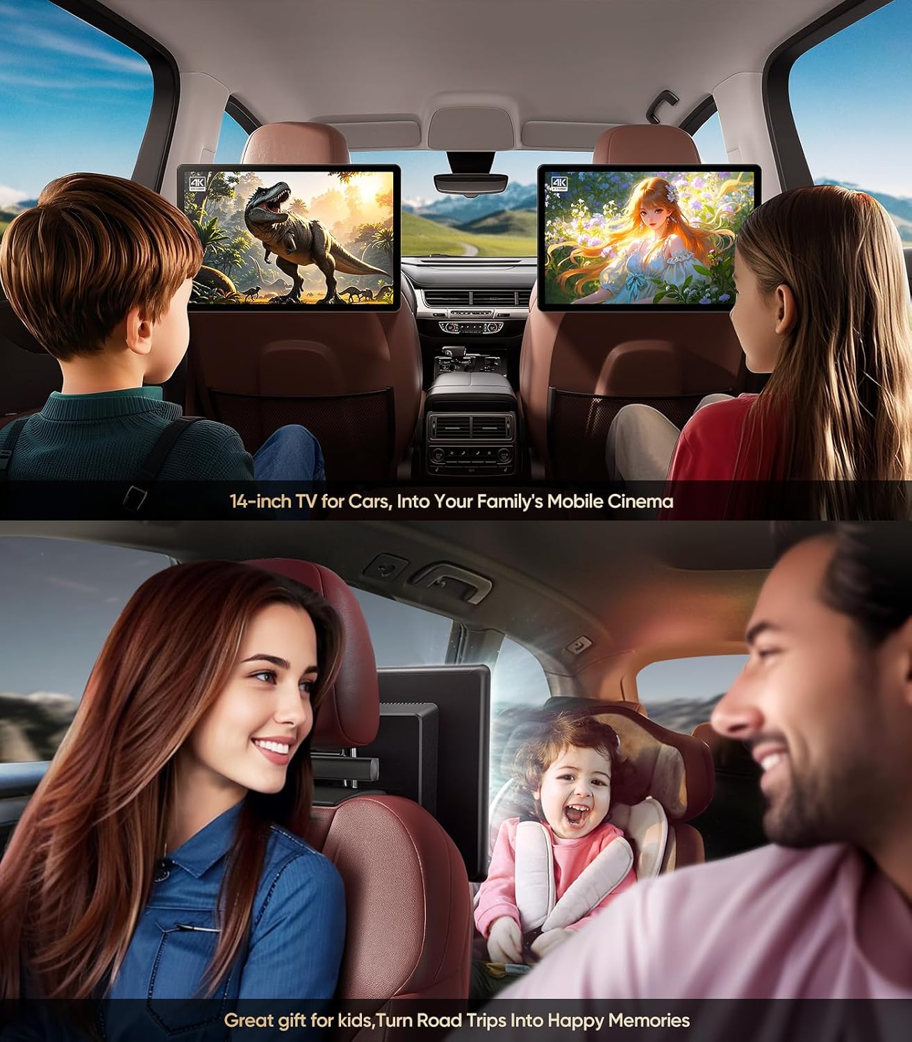 14 inch 4K Android.13 Car TV Headrest Monitor for Cars Back seat Rear Entertainment System, Support Phone Wireless Mirror Link Touch Screen,with WiFi/Bluetooth/HDMI/USB/Video Player (4G+64G(1*PC))
