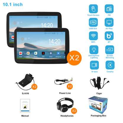 10.1 inch Android 10  Car Headrest Monitor,Touch Screen,Support Phone Mirror Link/HDMI in+Out/Bluetooth/USB/SD Headrest Video Player