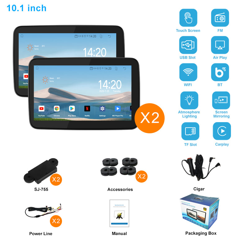 10.1 inch Android 10  Car Headrest Monitor,Touch Screen,Support Phone Mirror Link/HDMI in+Out/Bluetooth/USB/SD Headrest Video Player