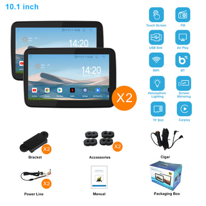 10.1 inch Android 10  Car Headrest Monitor,Touch Screen,Support Phone Mirror Link/HDMI in+Out/Bluetooth/USB/SD Headrest Video Player