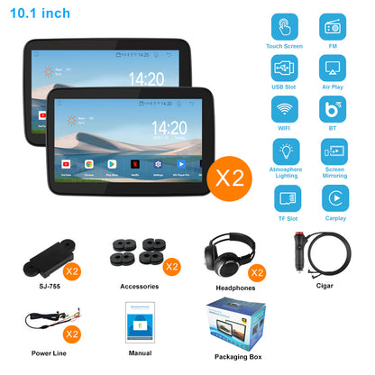 10.1 inch Android 10  Car Headrest Monitor,Touch Screen,Support Phone Mirror Link/HDMI in+Out/Bluetooth/USB/SD Headrest Video Player