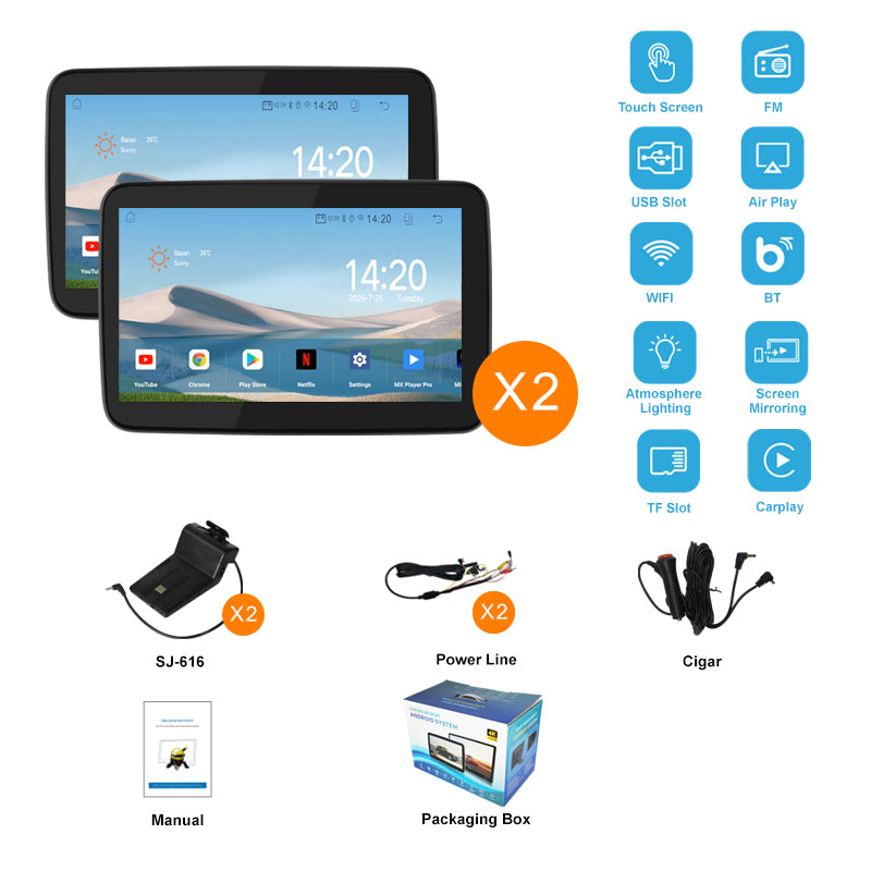 10.1 inch Android 10  Car Headrest Monitor,Touch Screen,Support Phone Mirror Link/HDMI in+Out/Bluetooth/USB/SD Headrest Video Player