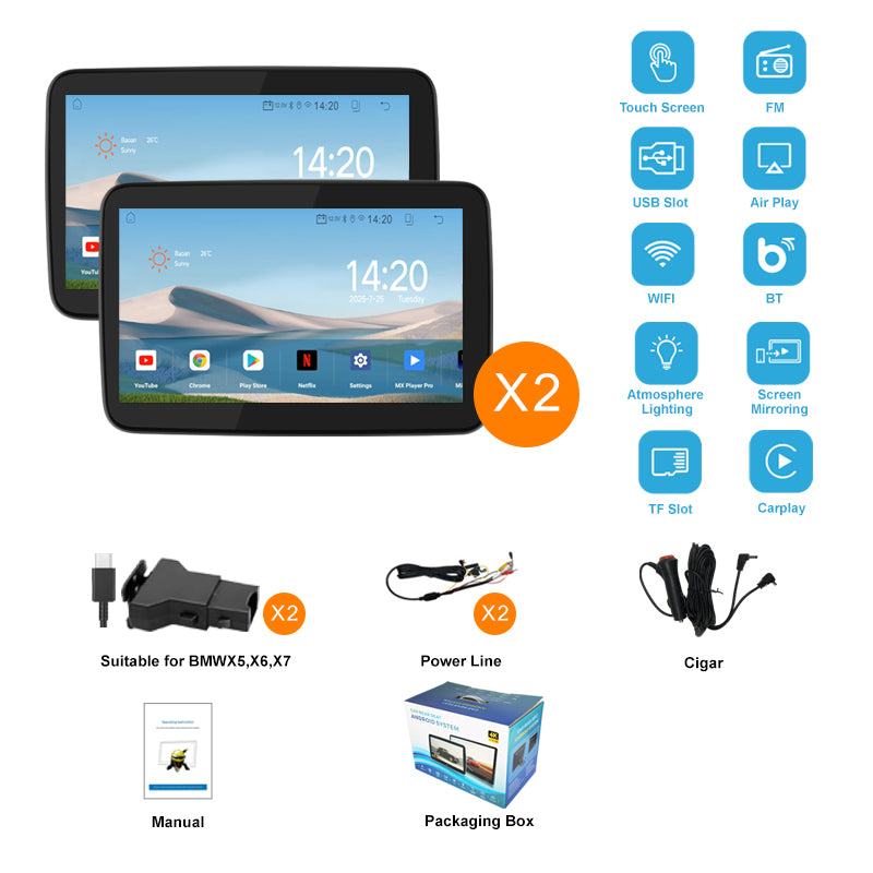 10.1 inch Android 10  Car Headrest Monitor,Touch Screen,Support Phone Mirror Link/HDMI in+Out/Bluetooth/USB/SD Headrest Video Player