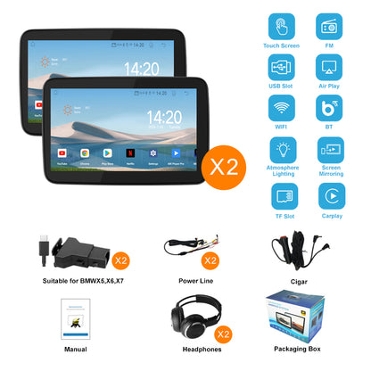 10.1 inch Android 10  Car Headrest Monitor,Touch Screen,Support Phone Mirror Link/HDMI in+Out/Bluetooth/USB/SD Headrest Video Player