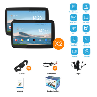 10.1 inch Android 10  Car Headrest Monitor,Touch Screen,Support Phone Mirror Link/HDMI in+Out/Bluetooth/USB/SD Headrest Video Player