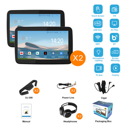10.1 inch Android 10  Car Headrest Monitor,Touch Screen,Support Phone Mirror Link/HDMI in+Out/Bluetooth/USB/SD Headrest Video Player