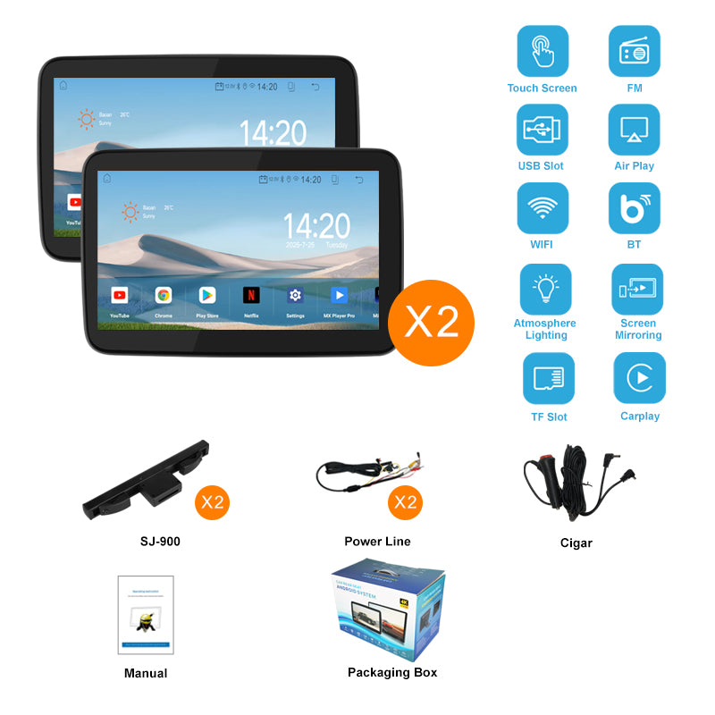 10.1 inch Android 10  Car Headrest Monitor,Touch Screen,Support Phone Mirror Link/HDMI in+Out/Bluetooth/USB/SD Headrest Video Player