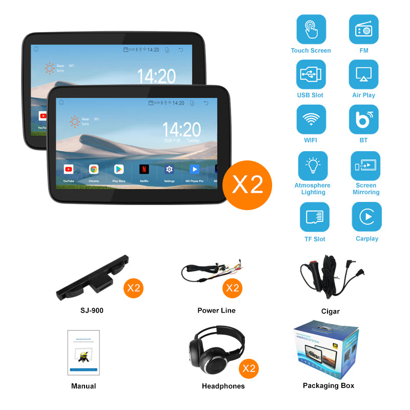 10.1 inch Android 10  Car Headrest Monitor,Touch Screen,Support Phone Mirror Link/HDMI in+Out/Bluetooth/USB/SD Headrest Video Player