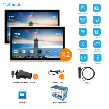 11.6inch 4K Portable Car TV Headrest Monitor Tablet for Cars Back seat,Wireless CO-screen 256 colors Ambient light phone control，WiFi/Bluetooth/HDMI in and out/USB/ Support 4K Video /Master+slave available/Car Display Screen easy Installation
