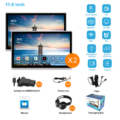 11.6inch 4K Portable Car TV Headrest Monitor Tablet for Cars Back seat,Wireless CO-screen 256 colors Ambient light phone control，WiFi/Bluetooth/HDMI in and out/USB/ Support 4K Video /Master+slave available/Car Display Screen easy Installation