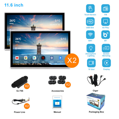 11.6inch 4K Portable Car TV Headrest Monitor Tablet for Cars Back seat,Wireless CO-screen 256 colors Ambient light phone control，WiFi/Bluetooth/HDMI in and out/USB/ Support 4K Video /Master+slave available/Car Display Screen easy Installation