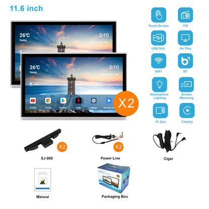 11.6inch 4K Portable Car TV Headrest Monitor Tablet for Cars Back seat,Wireless CO-screen 256 colors Ambient light phone control，WiFi/Bluetooth/HDMI in and out/USB/ Support 4K Video /Master+slave available/Car Display Screen easy Installation