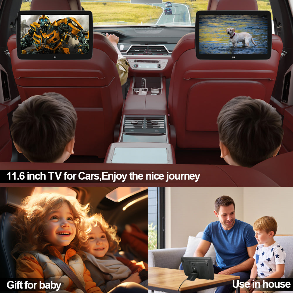 11.6inch 4K Car Android Display Screen,Portable Car TV Headrest Monitor Tablet for Cars Back seat Support Phone Wireless mirroring,Wireless CO-screen 256 colors Running ambinet light,WiFi/Bluetooth/HDMI in and out/USB/ Support 4K Video