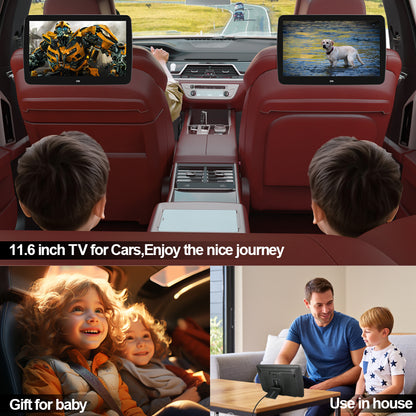 11.6inch 4K Car Android Display Screen,Portable Car TV Headrest Monitor Tablet for Cars Back seat Support Phone Wireless mirroring,Wireless CO-screen 256 colors Running ambinet light,WiFi/Bluetooth/HDMI in and out/USB/ Support 4K Video