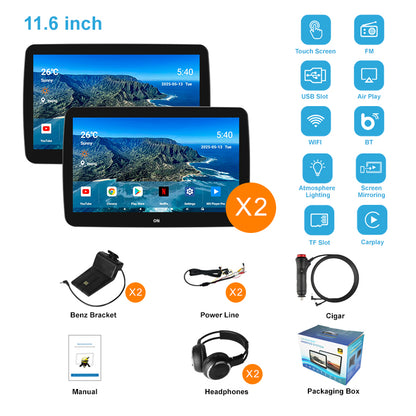 11.6inch 4K Car Android Display Screen,Portable Car TV Headrest Monitor Tablet for Cars Back seat Support Phone Wireless mirroring,Wireless CO-screen 256 colors Running ambinet light,WiFi/Bluetooth/HDMI in and out/USB/ Support 4K Video