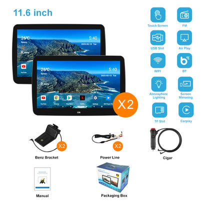11.6inch 4K Car Android Display Screen,Portable Car TV Headrest Monitor Tablet for Cars Back seat Support Phone Wireless mirroring,Wireless CO-screen 256 colors Running ambinet light,WiFi/Bluetooth/HDMI in and out/USB/ Support 4K Video