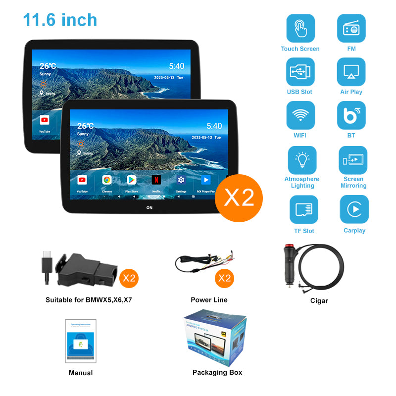 11.6inch 4K Car Android Display Screen,Portable Car TV Headrest Monitor Tablet for Cars Back seat Support Phone Wireless mirroring,Wireless CO-screen 256 colors Running ambinet light,WiFi/Bluetooth/HDMI in and out/USB/ Support 4K Video