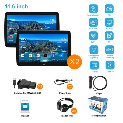 11.6inch 4K Car Android Display Screen,Portable Car TV Headrest Monitor Tablet for Cars Back seat Support Phone Wireless mirroring,Wireless CO-screen 256 colors Running ambinet light,WiFi/Bluetooth/HDMI in and out/USB/ Support 4K Video