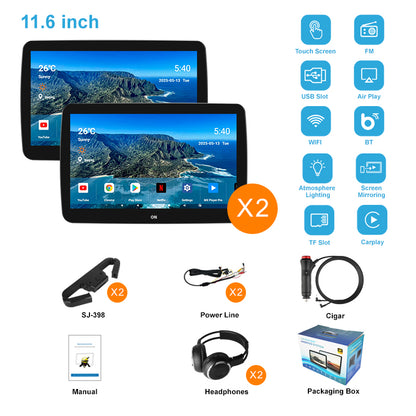 11.6inch 4K Car Android Display Screen,Portable Car TV Headrest Monitor Tablet for Cars Back seat Support Phone Wireless mirroring,Wireless CO-screen 256 colors Running ambinet light,WiFi/Bluetooth/HDMI in and out/USB/ Support 4K Video