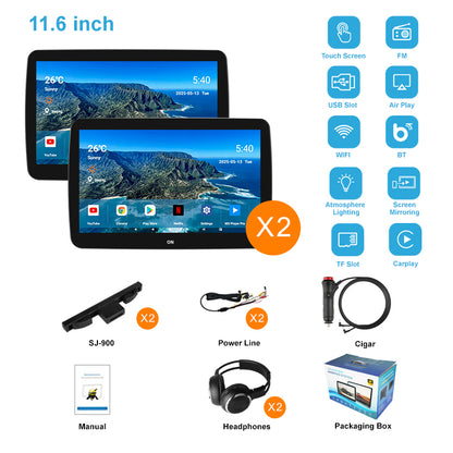 11.6inch 4K Car Android Display Screen,Portable Car TV Headrest Monitor Tablet for Cars Back seat Support Phone Wireless mirroring,Wireless CO-screen 256 colors Running ambinet light,WiFi/Bluetooth/HDMI in and out/USB/ Support 4K Video