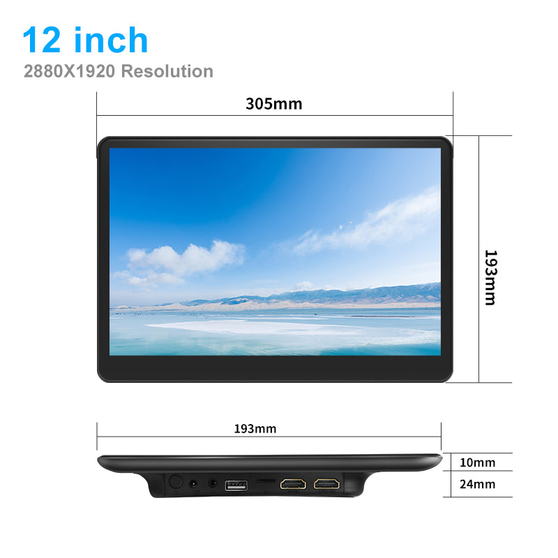 12inch 3K HD resolution with Aluminum Alloy casing Portable Car TV Headrest Monitor Tablet for Cars Back seat Support Phone Wireless mirroring, Wireless CO-screen 256 colors Running ambinet light，WiFi/Bluetooth/HDMI in and out/USB/ Support 4K Video