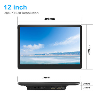 12inch 3K HD resolution with Aluminum Alloy casing Portable Car TV Headrest Monitor Tablet for Cars Back seat Support Phone Wireless mirroring, Wireless CO-screen 256 colors Running ambinet light，WiFi/Bluetooth/HDMI in and out/USB/ Support 4K Video