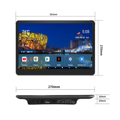 14inch 3K HD resolution with Aluminum Alloy casing,Portable Car TV Headrest Monitor Tablet for Cars Back seat Support Phone Wireless mirroring，WiFi/Bluetooth/HDMI in and out/USB/Support 4K Video/Master+slave available/ Car Display Screen easy Installation