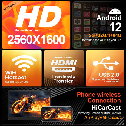 14inch 3K HD resolution with Aluminum Alloy casing,Portable Car TV Headrest Monitor Tablet for Cars Back seat Support Phone Wireless mirroring，WiFi/Bluetooth/HDMI in and out/USB/Support 4K Video/Master+slave available/ Car Display Screen easy Installation