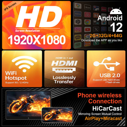 14inch 4K Portable Car TV Headrest Monitor Tablet for Cars Back seat Support Phone Wireless mirroring, Wireless CO-screen 256 colors Running ambinet light,WiFi/Bluetooth/HDMI in and out/USB/ Support 4K Video