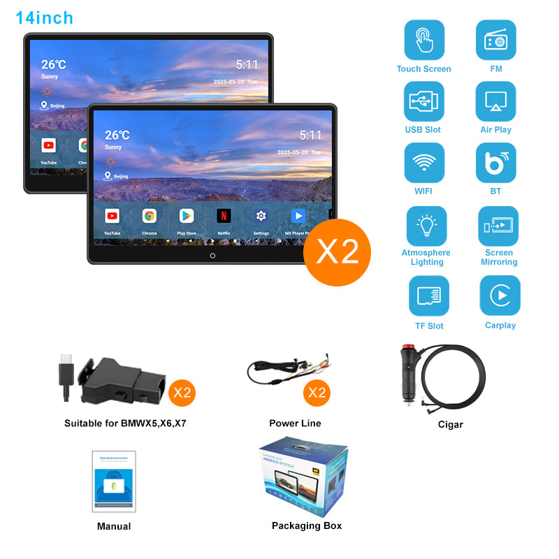 14inch 4K Portable Car TV Headrest Monitor Tablet for Cars Back seat Support Phone Wireless mirroring, Wireless CO-screen 256 colors Running ambinet light,WiFi/Bluetooth/HDMI in and out/USB/ Support 4K Video