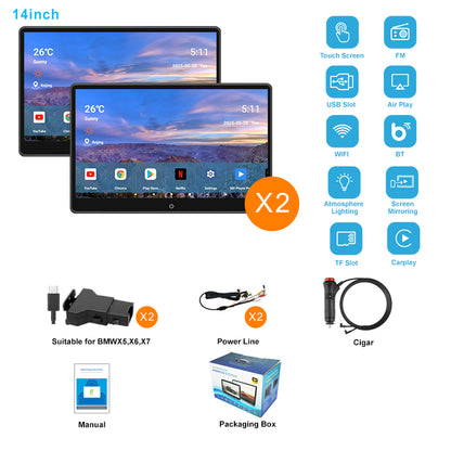 14inch 4K Portable Car TV Headrest Monitor Tablet for Cars Back seat Support Phone Wireless mirroring, Wireless CO-screen 256 colors Running ambinet light,WiFi/Bluetooth/HDMI in and out/USB/ Support 4K Video