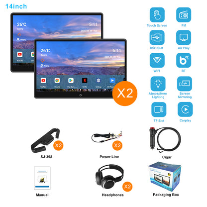 14inch 4K Portable Car TV Headrest Monitor Tablet for Cars Back seat Support Phone Wireless mirroring, Wireless CO-screen 256 colors Running ambinet light,WiFi/Bluetooth/HDMI in and out/USB/ Support 4K Video