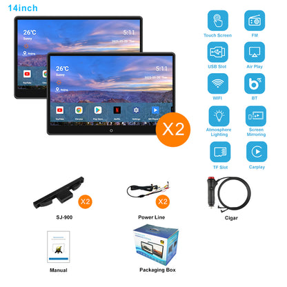 14inch 4K Portable Car TV Headrest Monitor Tablet for Cars Back seat Support Phone Wireless mirroring, Wireless CO-screen 256 colors Running ambinet light,WiFi/Bluetooth/HDMI in and out/USB/ Support 4K Video