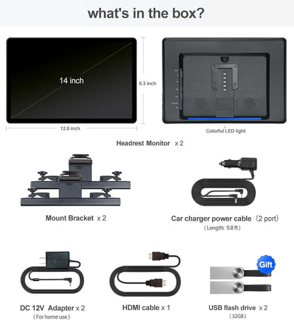 14 inch 4K Android.13 Car TV Headrest Monitor for Cars Back seat Rear Entertainment System, Support Phone Wireless Mirror Link Touch Screen,with WiFi/Bluetooth/HDMI/USB/Video Player (4G+64G(1*PC))
