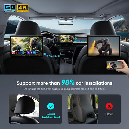 11.1-inch 2K QLED Touch Screen Android 14 Portable Car TV, Car Rear Seat Headrest Monitor Multi-Medias Video Player, Support Phone Mirror Link WiFi Bluetooth, HDMI/RCA Input 2G+32GB