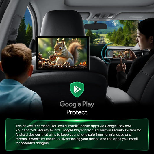 11.1-inch 2K QLED Touch Screen Android 14 Portable Car TV, Car Rear Seat Headrest Monitor Multi-Medias Video Player, Support Phone Mirror Link WiFi Bluetooth, HDMI/RCA Input 2G+32GB