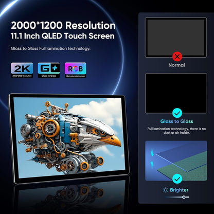 11.1-inch 2K QLED Touch Screen Android 14 Portable Car TV, Car Rear Seat Headrest Monitor Multi-Medias Video Player, Support Phone Mirror Link WiFi Bluetooth, HDMI/RCA Input 2G+32GB